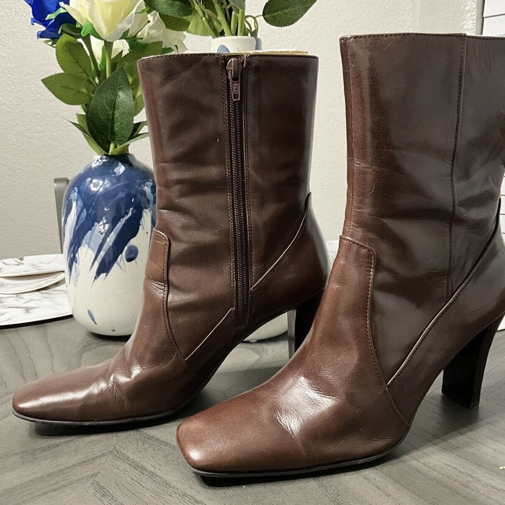 Nine West Women's High Heels Brown Leather With Cork Heel Size 8M